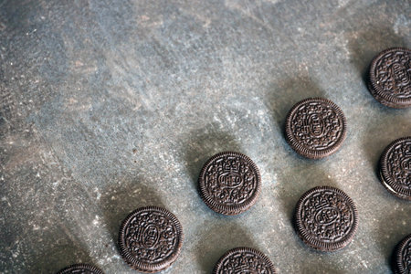 KYIV, UKRAINE - 4 MAY, 2023: Oreo double creme sandwich cookies with cream filling close up on dark backgroundのeditorial素材