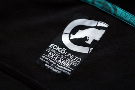KYIV, UKRAINE - 4 MAY, 2023: Ecko Unltd company logo on new brand clothes close upのeditorial素材