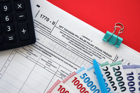 Indonesian tax form 1770-2 Individual Income Tax Return and pen on table close upの写真素材