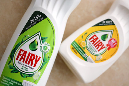 KYIV, UKRAINE - OCTOBER 31, 2023 Plastic bottle of Fairy washing up Liquid produced by Procter and Gamble and sold in most parts of Europeのeditorial素材