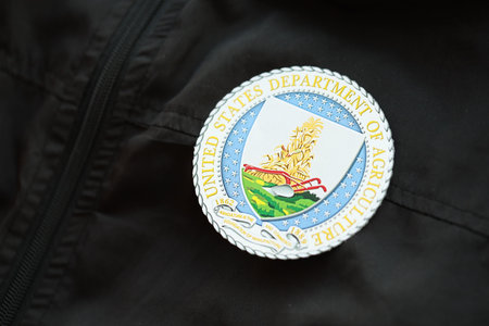 KYIV, UKRAINE - MARCH 9, 2024 US Department of Agriculture seal on black jacket uniform close upのeditorial素材
