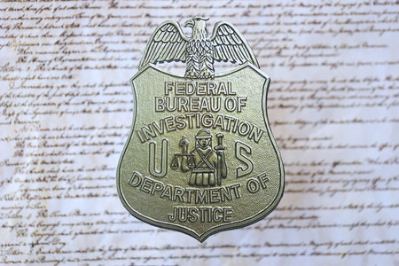 KYIV, UKRAINE - MARCH 9, 2024 US FBI Federal Bureau of Investigation badge on United States...