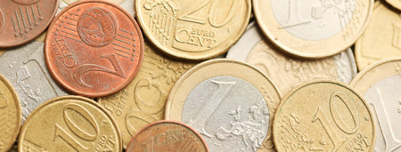 European money euro coins. Shiny coins of European union currency close up