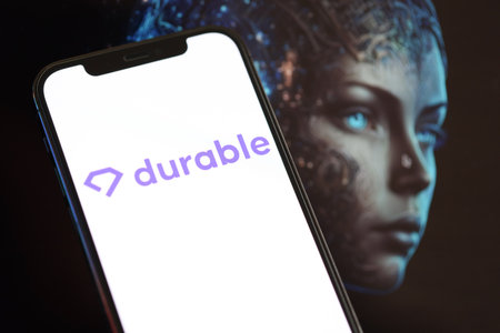 KYIV, UKRAINE - MARCH 17, 2024 Durable logo on iPhone display screen with background of artificial...