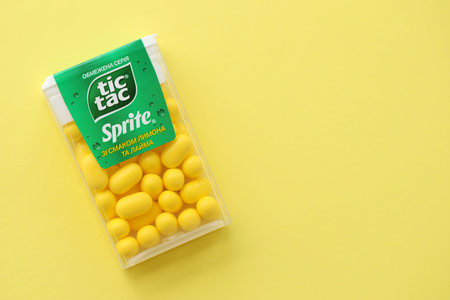KYIV, UKRAINE - APRIL 20, 2024 Tic Tac hard mints limited series Sprite with lemon and lime flavored...
