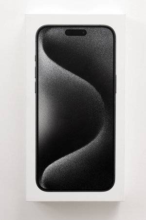KYIV, UKRAINE - AUGUST 17, 2024 Apple Iphone 15 pro max smartphone product from famous Apple corporation manufacturer close upのeditorial素材
