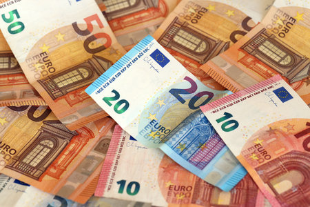 Euro money background. Euro Banknotes Design. Euro cash payment and wages. Cash background....