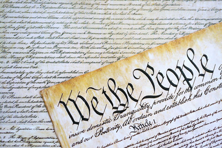 We the people, the beginning of the preamble to the United States constitution close upの写真素材
