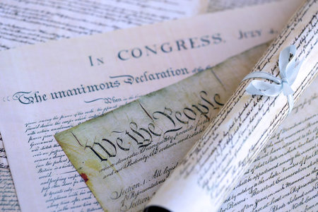 Close up of Constitution of the United States of America with the Declaration of Independence and Bill of Rightsの写真素材