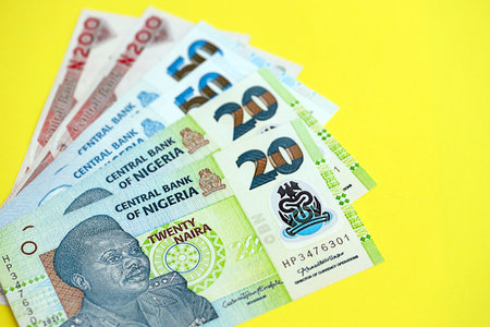 Nigerian naira money bills in big amount close up. Finance and banking concept