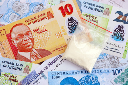 Nigerian naira currency money bills close up.