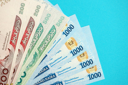 Nigerian naira money bills in big amount close up. Finance and banking conceptの写真素材