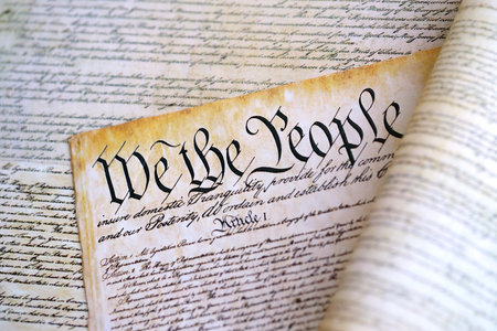 A parchment of the first Constitution of the United States close up