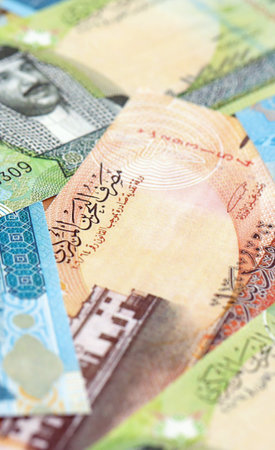 Bahraini dinar currency money bills. The current banknotes lies on table in big amount close upの写真素材