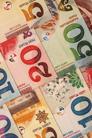 Georgian Lari currency money bills in big amount. GEL currency banknotes with different denomination...