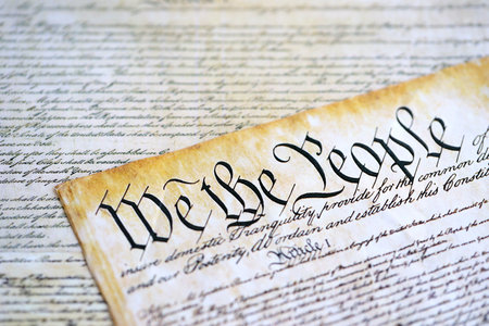 A parchment of the first Constitution of the United States close up