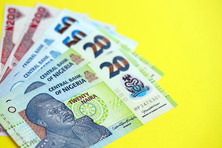 Nigerian naira money bills in big amount close up. Finance and banking conceptの写真素材