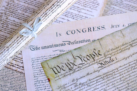 Close up of Constitution of the United States of America with the Declaration of Independence and...