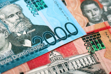 Dominican Republic Pesos currency money bills. DOP currency banknotes in arrange with different denomination close upの写真素材