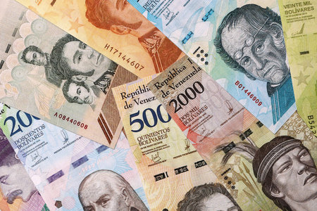 Venezuelan Bolivar currency money bills in big amount. Bunch of VED currency banknotes with...