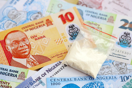 Nigerian naira currency money bills close up.の写真素材