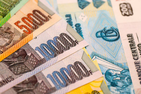Congolese franc money bills in big amount on table close up. Rich life concept in Democratic Republic of Congo. Business and economyの写真素材