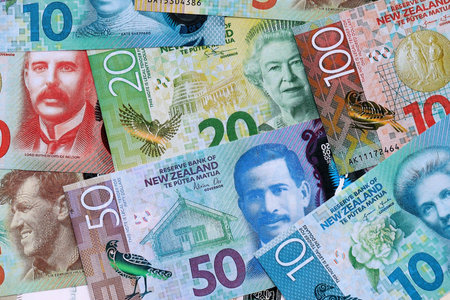 New Zealand dollar money bills in big amount on table close up. Rich life concept in New Zealand. Business and economyの写真素材