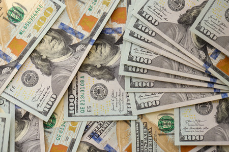 Background with money American hundred dollar bills. 100 dollar bills background close upの写真素材