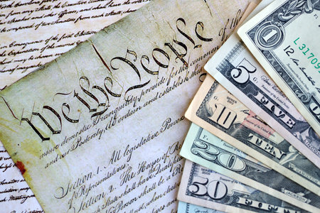 The American Recovery and Reinvestment Act - Government Concept. Money and Constitution page close...