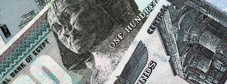 Egyptian pound currency money bills. The current banknotes lies on table in big amount close up