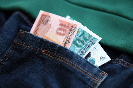 Egyptian pound money bills in denims pocket close up. The concept of fashion and wealth