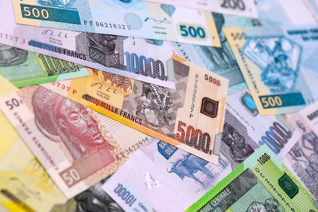 Congolese franc money bills in big amount on table close up. Rich life concept in Democratic Republic of Congo. Business and economyの写真素材