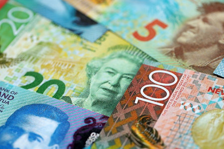New Zealand dollar money bills in big amount on table close up. Rich life concept in New Zealand. Business and economyの写真素材