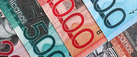Dominican Republic Pesos currency money bills. DOP currency banknotes in bunch with different...