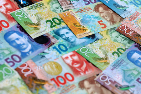 New Zealand dollar money bills in big amount on table close up. Rich life concept in New Zealand. Business and economyの写真素材