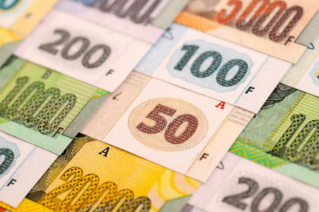 Congolese franc money bills in big amount on table close up. Rich life concept in Democratic Republic of Congo. Business and economyの写真素材