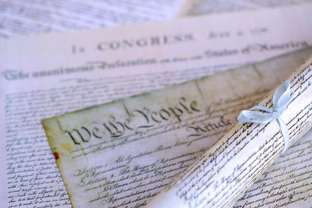 Close up of Constitution of the United States of America with the Declaration of Independence and Bill of Rightsの写真素材