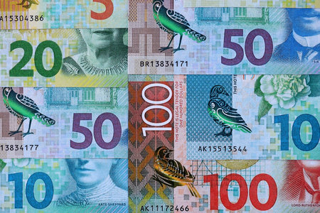 New Zealand dollar money bills in big amount on table close up. Rich life concept in New Zealand. Business and economyの写真素材
