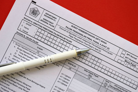 KYIV, UKRAINE - JANUARY 27, 2024 Indonesian tax form notification letter SPT for final income tax...