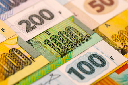Congolese franc money bills in big amount on table close up. Business and economy