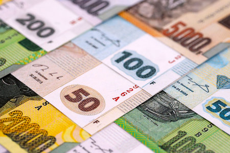 Congolese franc money bills in big amount on table close up. Rich life concept in Democratic Republic of Congo. Business and economyの写真素材