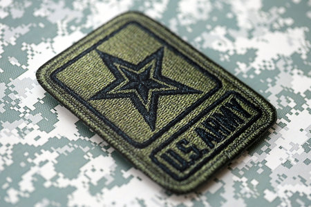KYIV, UKRAINE - OCTOBER 7, 2025 United States Army patch on pixel camouflage fabric close upのeditorial素材