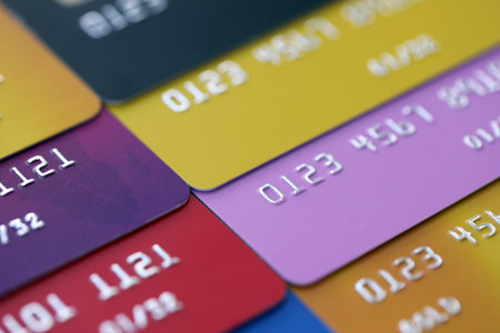 Many credit or debit cards with fictional specimen numbers. Big amount of banking plastic cards of various colors. Financial concept of business and e-commerceの写真素材