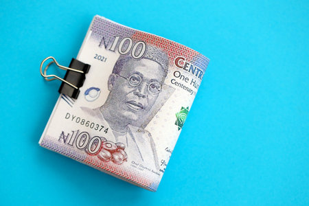 Nigerian naira money bills in big amount close up. Finance and banking conceptの写真素材