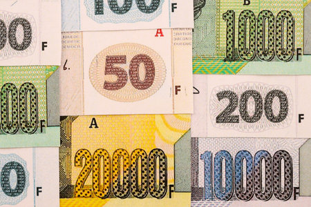 Congolese franc money bills in big amount on table close up. Rich life concept in Democratic Republic of Congo. Business and economyの写真素材