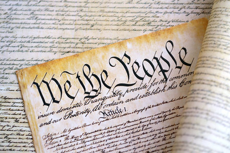 A parchment of the first Constitution of the United States close up