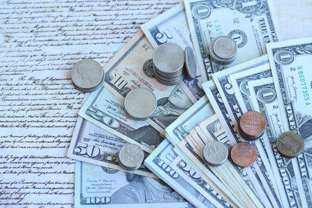 The American Recovery and Reinvestment Act - Government Concept. Money and Constitution page close...