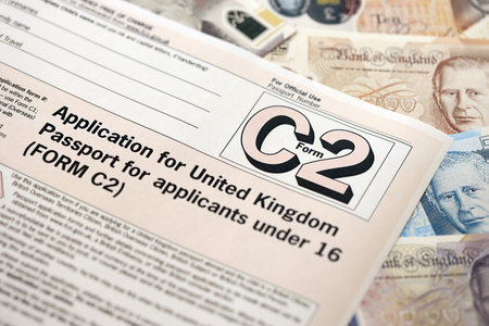 KYIV, UKRAINE - SEPTEMBER 17, 2025 C2 Form application for United Kingdom Passport for applicants aged under 18 years close upのeditorial素材
