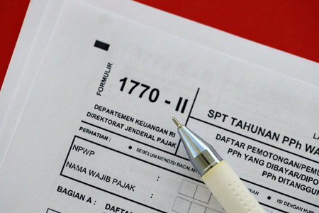 KYIV, UKRAINE - JANUARY 27, 2024 Indonesian tax form 1770-2 Individual Income Tax Return and pen on table close upのeditorial素材