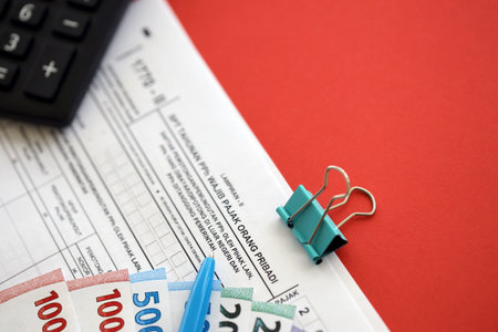 KYIV, UKRAINE - JANUARY 27, 2024 Indonesian tax form 1770-2 Individual Income Tax Return and pen on table close upのeditorial素材